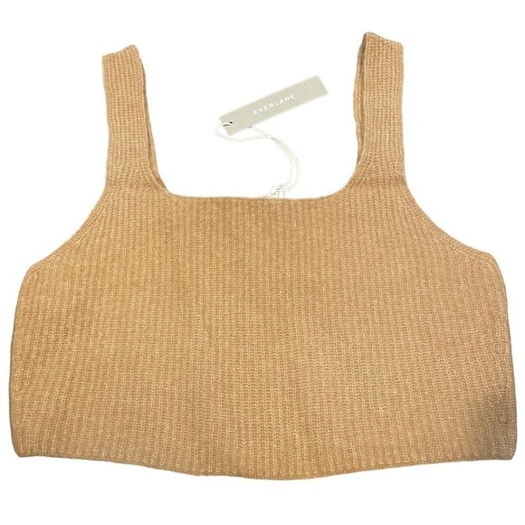 NWT Everlane Sz M Cropped Tank Top Tan Camel Cozy Stretch Ribbed Wool Yak - Picture 3 of 9